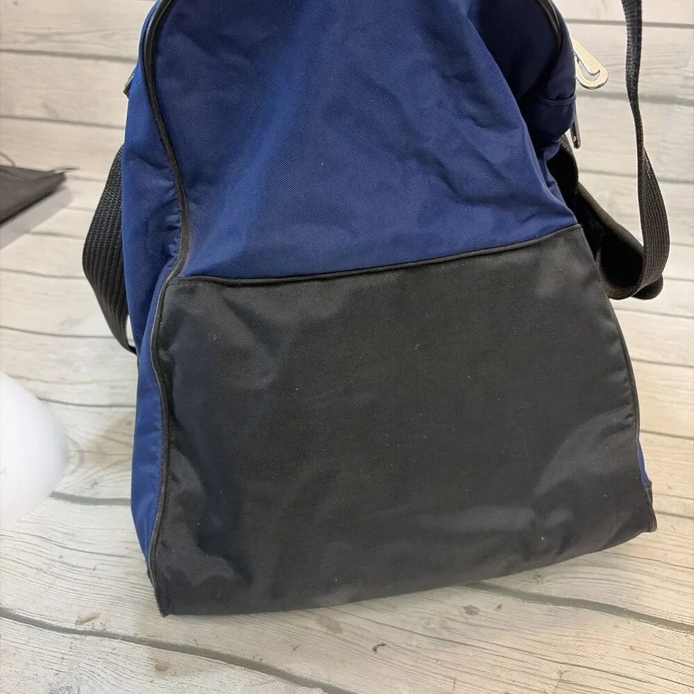 VTG 90s Y2k 2000s NIKE Swoosh Logo Blue Black Gym Travel Duffle Bag